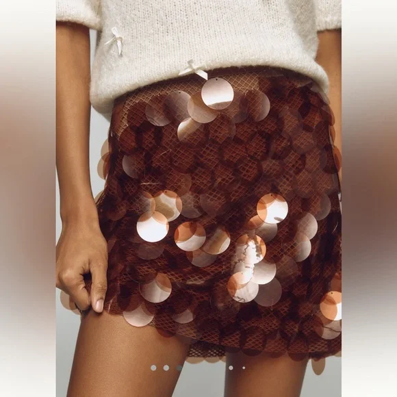 Maeve Brown Sequin Mini Skirt - Picture 3 of 10